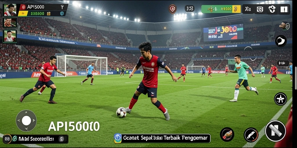 Screenshot gameplay API5000 menampilkan aksi sepak bola yang mendebarkan.