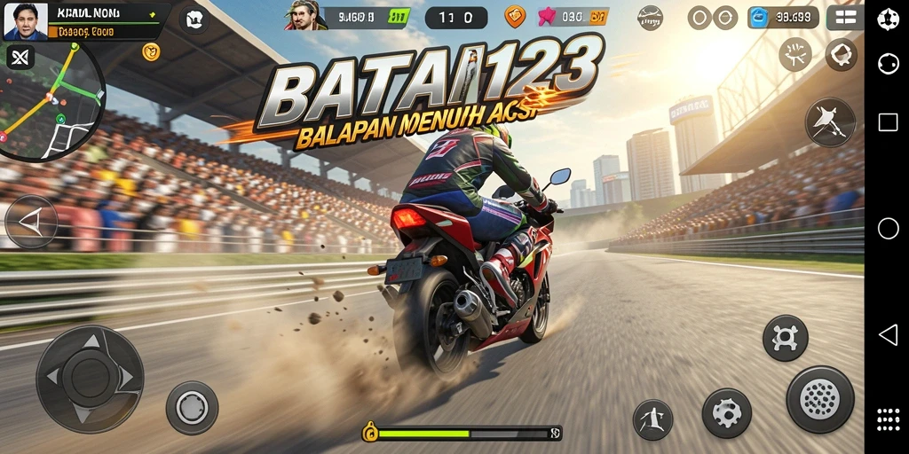Screenshot utama BATA123 menunjukkan balapan motor yang mendebarkan.
