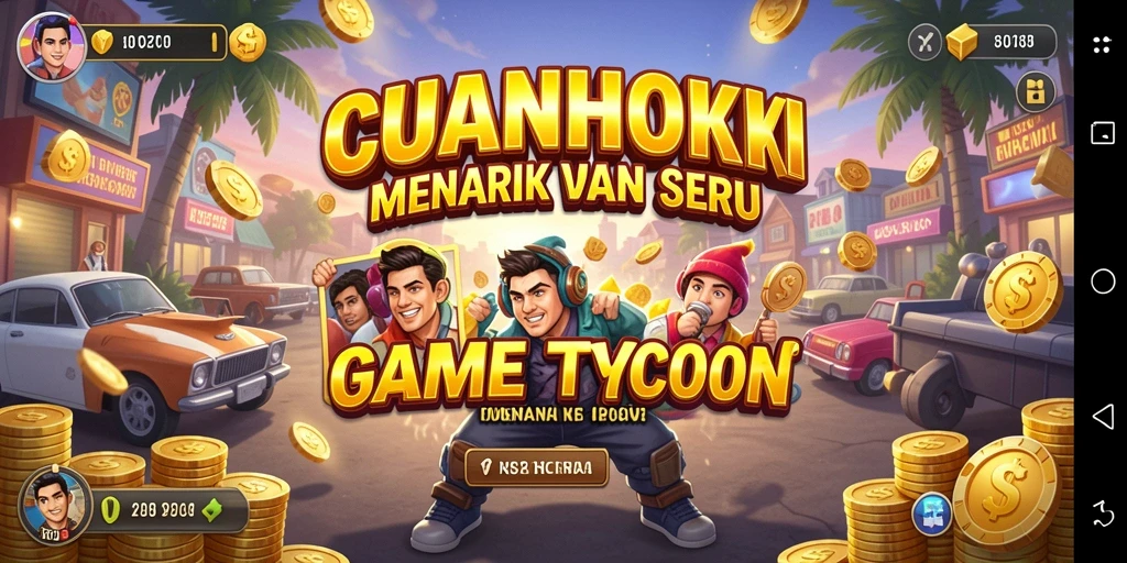 Tangkapan layar utama CUANHOKI menunjukkan gameplay Tycoon yang menarik.