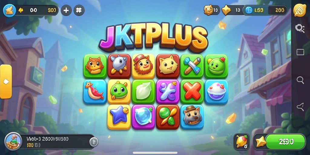 Screenshot utama JKTPLUS menunjukkan pengalaman gameplay match-3 yang seru dan menantang.