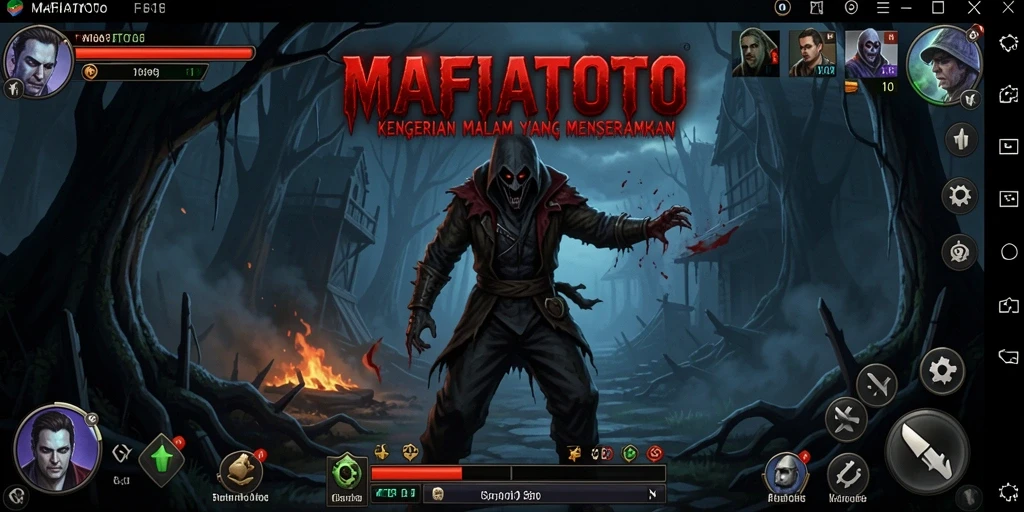 Screenshot MAFIATOTO menampilkan suasana mencekam di dalam rumah angker.