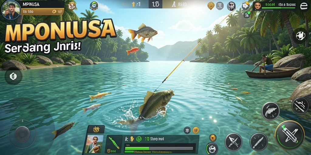 Screenshot MPONUSA menampilkan gameplay memancing yang menarik.