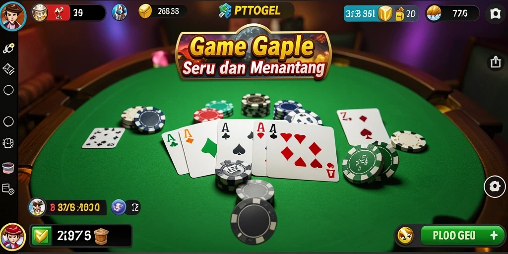 Screenshot game Gaple PTTOGEL menampilkan pemain yang sedang menikmati permainan.