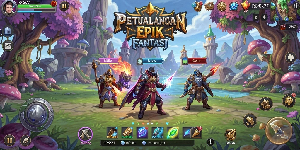 Screenshot gameplay RP6677 menampilkan aksi karakter dalam dunia petualangan.
