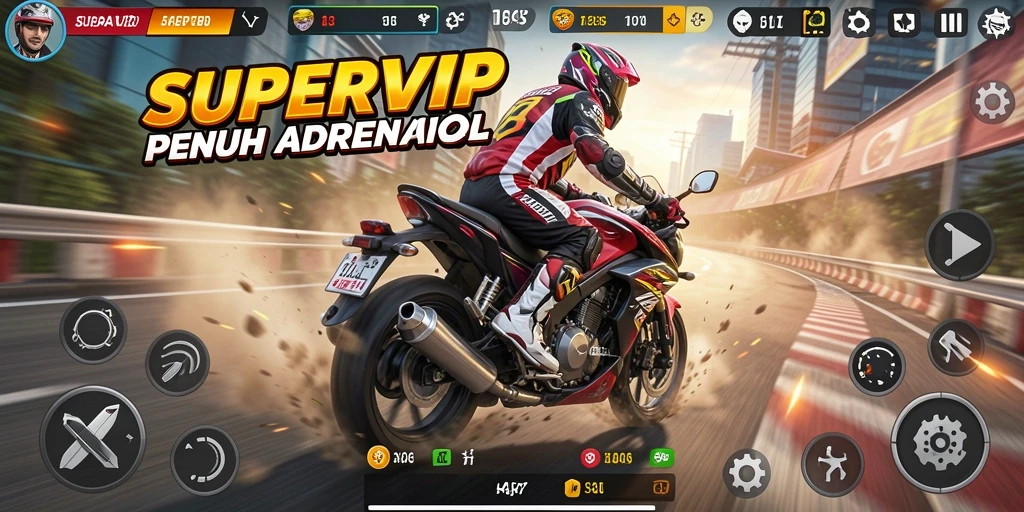 Tampilan gameplay balapan motor yang seru dan menegangkan.